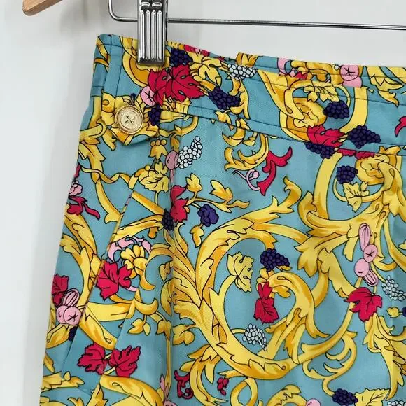 Vintage 90's Silk Mini Skirt Floral Baroque Scarf Print Satin Wrap Sara Campbell - Picture 4 of 10